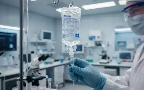 Eine medizinische Infusionslösung in einer klinischen Laborumgebung als Symbol für onkologische Forschung. - Foto: über boerse-global.de