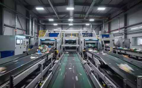 Moderne Sortieranlage in einem Recyclingbetrieb mit industriellen Förderbändern und technischer Ausrüstung. - Foto: über boerse-global.de