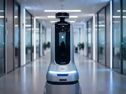 Autonomer Sicherheitsroboter patrouilliert in modernem Büroflur, Symbol für das Wachstum der Überwachungstechnologie. - Foto: über boerse-global.de