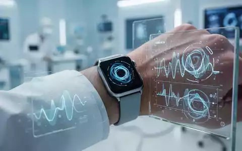 Eine Smartwatch am Handgelenk neben einer digitalen Visualisierung von Gesundheitsdaten in einer modernen Umgebung. - Foto: über boerse-global.de