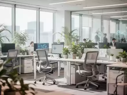 Ein modernes, helles Büro mit ergonomischen Möbeln und Pflanzen, das eine gesundheitsorientierte Arbeitsumgebung darstellt. - Foto: über boerse-global.de