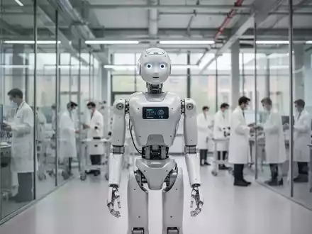 Humanoidroboter in einer modernen, hochtechnologischen Robotik-Trainingsanlage auf einem Universitätscampus. - Foto: über boerse-global.de