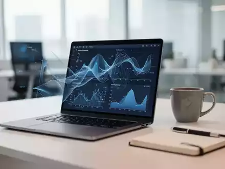 Moderner, minimalistischer Arbeitsplatz mit Laptop und Notizbuch als Symbol fĂĽr KI-gestĂĽtztes Selbstmanagement. - Foto: ĂĽber boerse-global.de