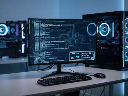 Moderner Gaming-PC mit leuchtendem Ambient-Licht und abstrakten digitalen Interface-Elementen auf einem Bildschirm. - Foto: über boerse-global.de