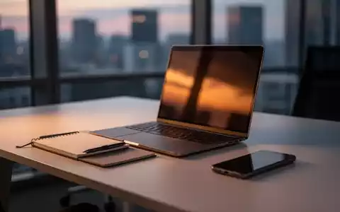 Ein minimalistischer, aufgeräumter Schreibtisch mit Laptop und ausgeschaltetem Smartphone bei abendlichem Licht. - Foto: über boerse-global.de