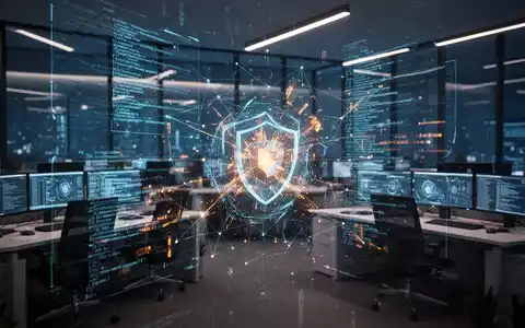 Hightech-Cybersicherheitszentrum mit holografischen Sicherheitsdisplays und leuchtenden Netzwerkdaten. - Foto: über boerse-global.de