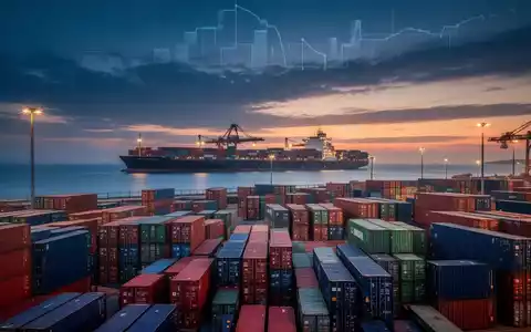 Ein großer Containerhafen bei Sonnenaufgang, der die globale Handelsthematik und Lieferketten symbolisiert. - Foto: über boerse-global.de