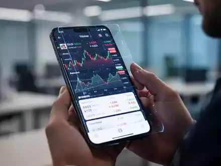 Smartphone-Bildschirm mit digitaler Aktienhandels-App-Oberfläche in professionellem Büro. - Foto: über boerse-global.de