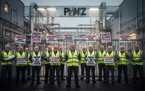 Beschäftigte der Süßwarenindustrie bei einer Protestkundgebung vor einem Werkstor während eines Warnstreiks. - Foto: über boerse-global.de