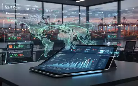 Digitales Logistik-Dashboard mit globalen Schifffahrtsrouten und Finanzzahlungsanalysen in einem modernen Büro. - Foto: über boerse-global.de
