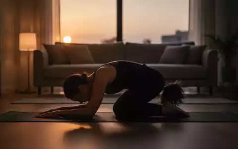 Eine Person praktiziert in einem stimmungsvoll beleuchteten, minimalistischen Raum Yoga zur Entspannung am Abend. - Foto: über boerse-global.de