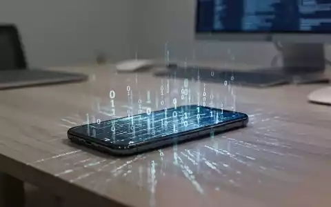 Ein Smartphone auf einem Schreibtisch mit digitalem Code, der die Überwachung von Chat-Inhalten symbolisiert. - Foto: über boerse-global.de