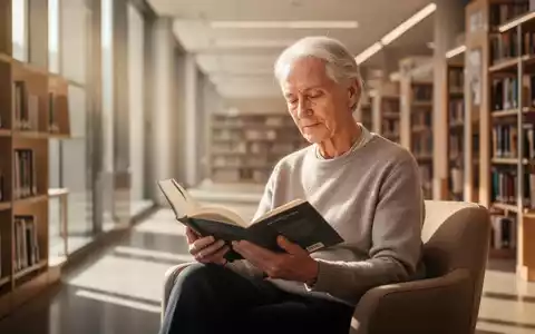 Eine ältere Person liest konzentriert in einer hellen Bibliothek, symbolisch für lebenslanges Lernen und mentale Gesundheit. - Foto: über boerse-global.de