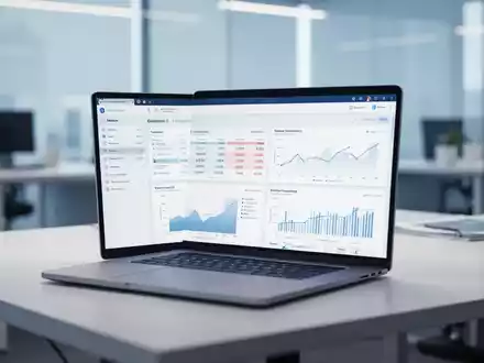 Moderner Büroarbeitsplatz mit Laptop, der Finanzsoftware und digitale Rechnungsdaten anzeigt. - Foto: über boerse-global.de