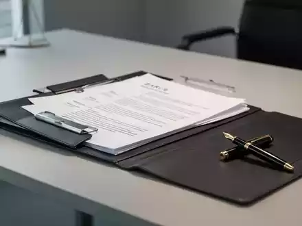 Ein minimalistischer Schreibtisch mit Dokumentenmappe und Füllfederhalter als Symbol für arbeitsrechtliche Prozesse. - Foto: über boerse-global.de