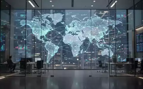 Moderne Innenansicht eines Finanzzentrums mit digitalen Datenvisualisierungen vernetzter globaler Bankennetzwerke. - Foto: über boerse-global.de