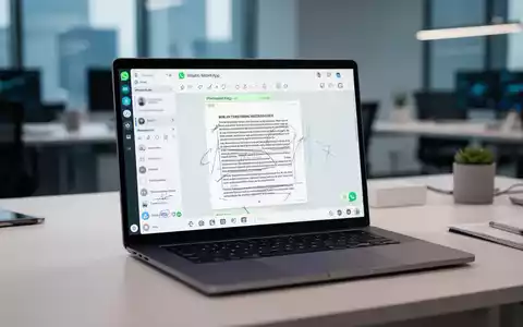 Ein Laptop-Bildschirm zeigt ein bearbeitetes PDF-Dokument in der WhatsApp-Desktop-Oberfläche. - Foto: über boerse-global.de