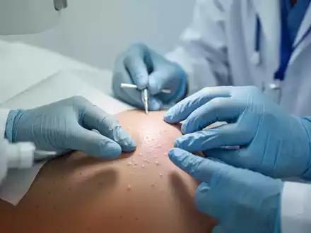 Dermatologische Untersuchung einer Hautveränderung in einer medizinischen Fachpraxis. - Foto: über boerse-global.de
