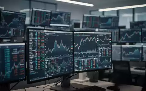 Moderne Finanz-Trading-Umgebung mit verschwommenen Bildschirmen, die Börsendaten und Diagramme anzeigen. - Foto: über boerse-global.de