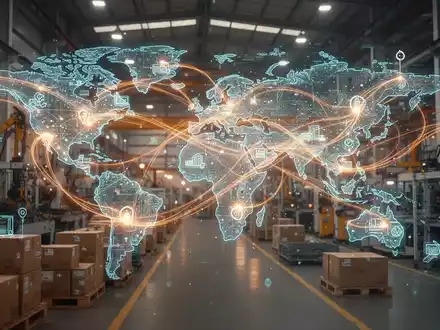 Digitale Visualisierung einer nachhaltigen globalen Lieferkette mit Datenströmen in einer modernen Industrieumgebung. - Foto: über boerse-global.de