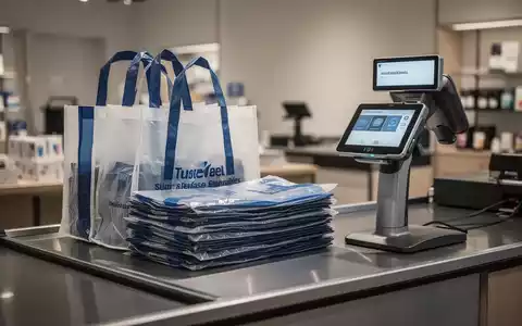 Mehrweg-Kunststofftaschen an einer modernen Ladenkasse im Einzelhandel. - Foto: über boerse-global.de
