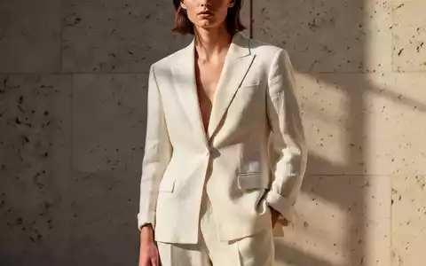 Model in einem minimalistischen, cremefarbenen Leinen-Outfit vor einer neutralen Steinfassade bei sommerlichem Tageslicht. - Foto: über boerse-global.de