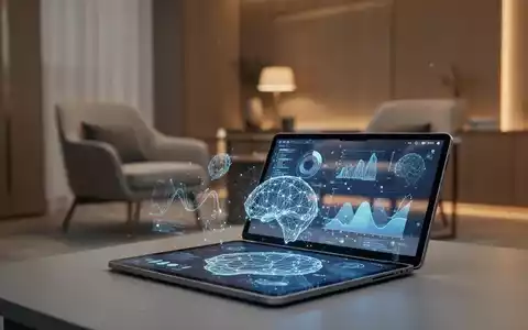 Ein Tablet mit abstrakten KI-Datenvisualisierungen in einem modernen, beruhigenden Beratungsraum. - Foto: über boerse-global.de