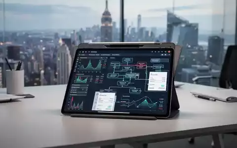 Digitales Tablet mit Finanzgrafiken und Rechnungsflussdiagrammen in einem modernen Büro. - Foto: über boerse-global.de