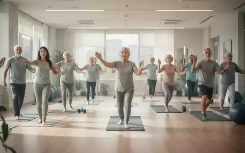 Eine diverse Gruppe von Menschen bei einem angeleiteten Fitnesskurs in einem hellen, modernen Sportraum. - Foto: über boerse-global.de