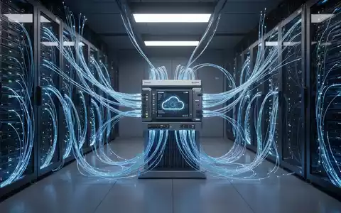 Moderner Serverraum mit blauen Leuchten für Cloud-Computing und KI-Infrastruktur-Effizienz. - Foto: über boerse-global.de