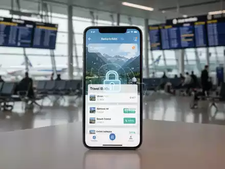Ein Smartphone mit einer Reisebuchungs-App und einem digitalen Vorhängeschloss-Symbol als Symbol für Online-Betrug. - Foto: über boerse-global.de