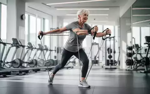 Ein fitter Senior trainiert konzentriert mit Widerstandsbändern in einem hellen, modernen Fitnessraum. - Foto: über boerse-global.de
