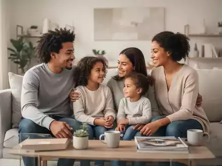 Eine Familie sitzt gemeinsam in einem hellen Wohnzimmer, die Atmosphäre wirkt entspannt und emotional verbunden. - Foto: über boerse-global.de