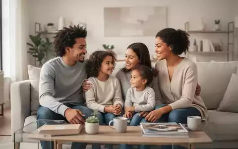 Eine Familie sitzt gemeinsam in einem hellen Wohnzimmer, die Atmosphäre wirkt entspannt und emotional verbunden. - Foto: über boerse-global.de