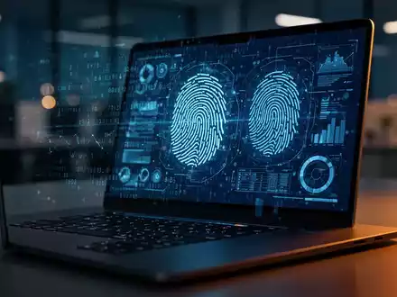 Abstraktes digitales Sicherheitskonzept mit leuchtendem Code und Datenvisualisierung auf einem Laptop-Bildschirm. - Foto: über boerse-global.de