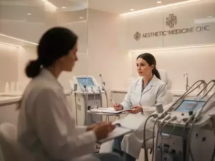 Ein moderner Behandlungsraum einer ästhetischen Praxis mit medizinischen Geräten im Hintergrund. - Foto: über boerse-global.de