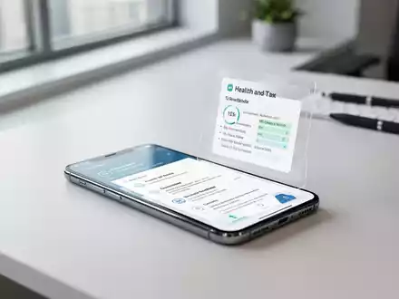 Modernes Büro-Setup mit Smartphone, auf dem ein digitales Steuer- und Gesundheitsdokument angezeigt wird. - Foto: über boerse-global.de
