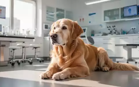 Ein älterer Golden Retriever ruht in einer modernen Tierarztpraxis, um das Thema kognitive Alterungsprozesse zu verdeutlichen. - Foto: über boerse-global.de