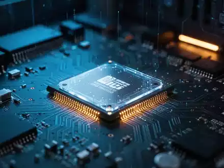 Nahaufnahme eines Hightech-Mikroprozessorchips auf einer Leiterplatte, der Cybersicherheit auf Hardware-Ebene darstellt. - Foto: über boerse-global.de