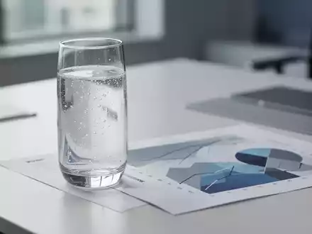Ein Glas Wasser neben einem Finanzdiagramm auf einem modernen Schreibtisch als Symbol für die Zuckersteuer-Debatte. - Foto: über boerse-global.de