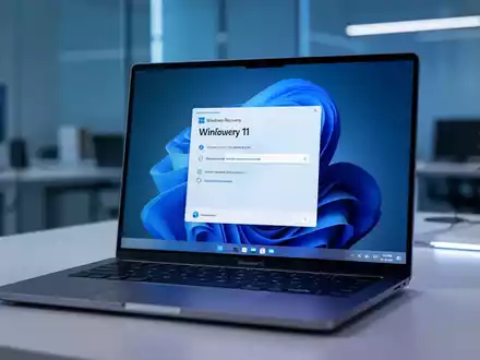 Hochwertiges Laptop mit Windows 11 Systemwiederherstellung in professionellem Büro. - Foto: über boerse-global.de