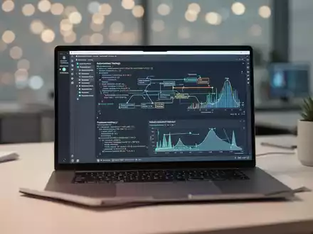 Laptop-Bildschirm mit Daten zu automatisierter Software-Tests und Code-Pipelines in einem professionellen Büro. - Foto: über boerse-global.de