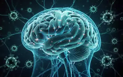 Medizinische 3D-Visualisierung eines menschlichen Gehirns mit neuronalen Strukturen und angedeuteten Viren. - Foto: ĂŒber boerse-global.de