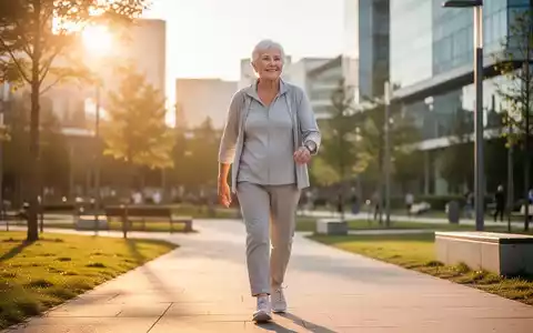 Eine aktive ältere Person beim Spaziergang in einem sonnigen Park als Symbol für einen gesunden Lebensstil. - Foto: über boerse-global.de
