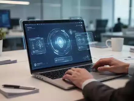 Ein moderner Laptop auf einem Schreibtisch zeigt eine KI-Sprachschnittstelle, symbolisiert freihändige Desktop-Integration und Produktivität. - Foto: über boerse-global.de