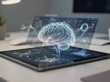 Tablet mit abstrakten neuronalen Netzwerkdaten zur psychischen Gesundheitsforschung in einem professionellen Büro. - Foto: über boerse-global.de