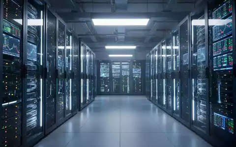 Reihen leuchtender Server-Racks in einem modernen Rechenzentrum, die Investitionen in KI-Infrastruktur repräsentieren. - Foto: über boerse-global.de