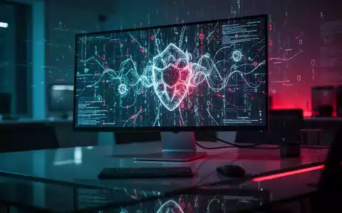 Ein beleuchteter Computermonitor in einem dunklen Büro, der digitale Bedrohungsszenarien und abstrakte Binärcodes anzeigt. - Foto: über boerse-global.de
