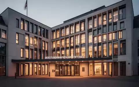Modernes Rathaus in der Dämmerung als Symbol für kommunale Finanzverwaltung und Haushaltsplanung. - Foto: über boerse-global.de