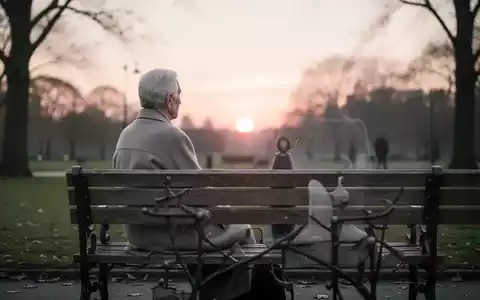 Ein älterer Mensch sitzt nachdenklich auf einer Parkbank bei Sonnenuntergang als Symbol für Lebenserwartung und Gesundheit. - Foto: über boerse-global.de